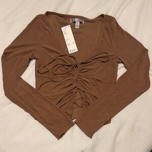 NWT Urban Outfitters Brown Long Sleeve Ruched Top